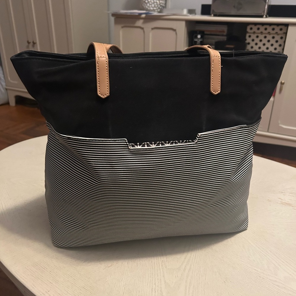 Miztique Black and Tan Striped Tote Bag